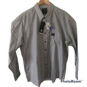 Antigua Michigan Wolverines Mens S Button Front Navy White Check Shirt Licensed